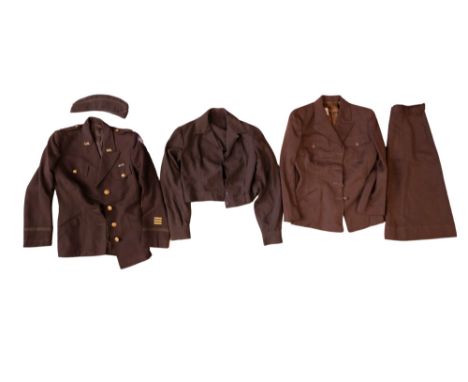 A US Army Women's Army Corps tunic and skirt, together with an OD Field / "Ike" Jacket and a Lieutenant's 9th Air Force badge
