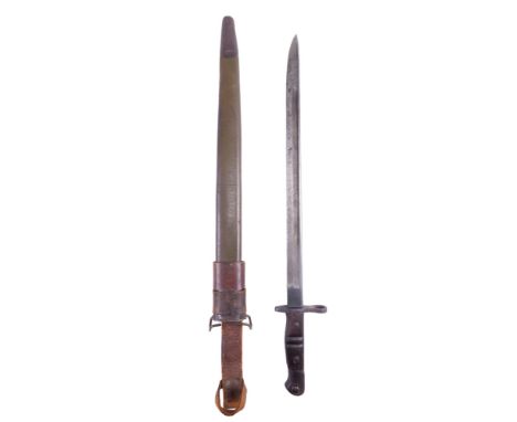 A Home Guard issue US Model 1917 bayonet with British Pattern 1939 leather frog