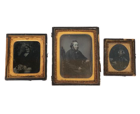 Three Victorian ambrotype / Daguerreotype portraits, 9.5 cm x 12 m largest overall