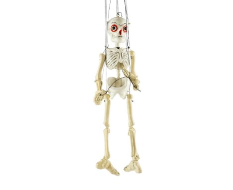 A large boxed 1950s Pelham Puppet Skeleton, with original instructions, 50 cm excluding t-bar and strings