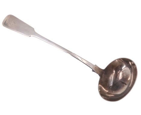 A Victorian Scottish silver fiddle pattern soup ladle, James Mckay, Edinburgh, 1845, 265 g, 33 cm