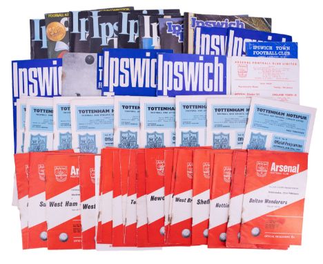 A group of 1960s and later football matchday programmes, comprising Arsenal, Tottenham, and Ipswich Town