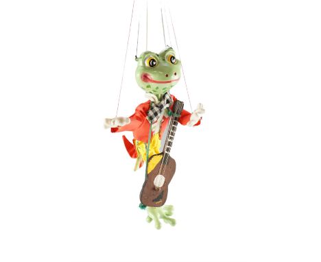 A boxed 1963 Pelham Puppet Frog, 32 cm excluding t-bar and strings