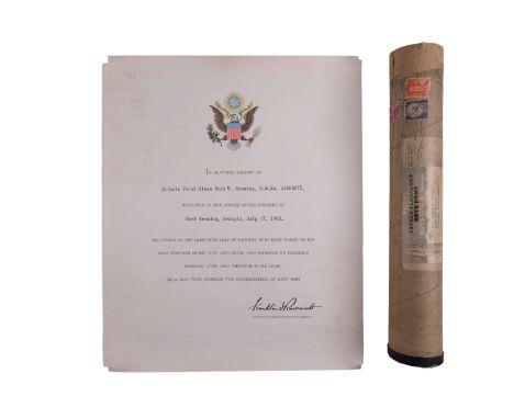 A Second World War army casualty Presidential condolence document