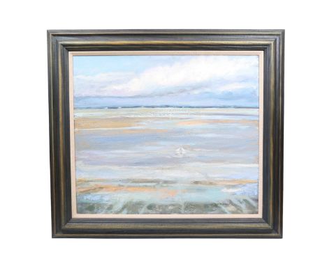 June Bennett (1935 - 2013) "Solway Ebbing Tide", a calm, coastal study with waves breaking softly on the shore while gulls wa