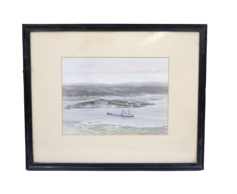 HMS Ajax entering Port of Buenos Aires, towed by the tugs Rigel and Regulus, 6th November 1939, a photographic print publishe