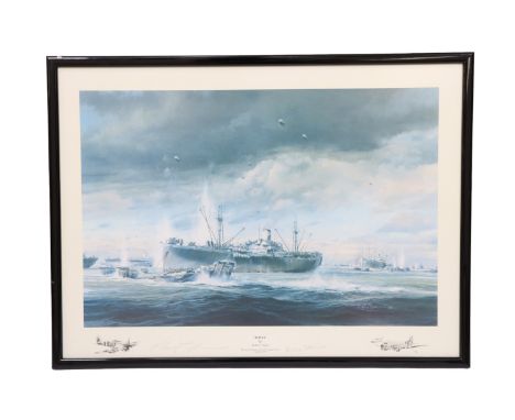 After Robert Taylor "D-Day", Operation Neptune, off the Normandy Coast, June 6th, 1944, signed print, framed under glass, 41 