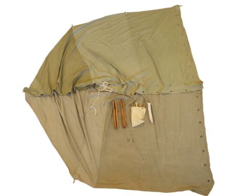 Two Second World War US Army Shelter Halves together with tent shelter poles and pins