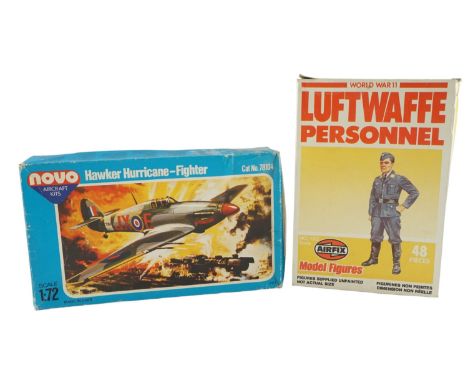 A carton of Airfix HO/OO scale Model Figures of Luftwaffe Personnel, S55, circa 1970s, together with a Novo 1:71 scale plasti