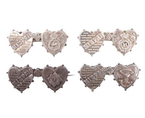 Four early 20th Century silver Mizpah sweetheart brooches, respectively Suffolk Regiment, Somerset Light Infantry, The Royal 