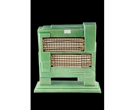An Art Deco enamelled cast iron two element electric fire by Belling and Co, together with three boxed new-old-stock elements
