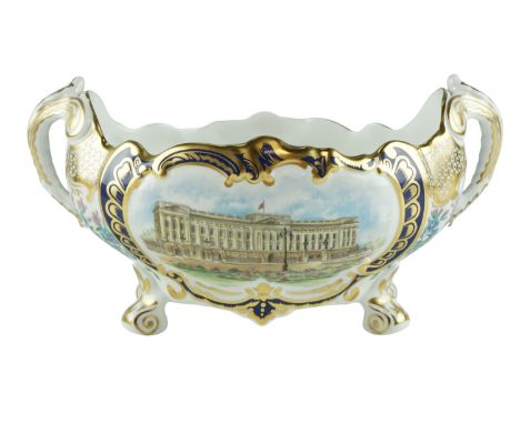 A boxed Spode limited edition QEII Golden Jubilee commemorative twin handled bowl, as-new, width 24 cm