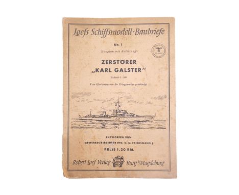 A German Third Reich printed 1:200 scale model ship building printed kit, the Kriegsmarine destroyer "Karl Galster", includin