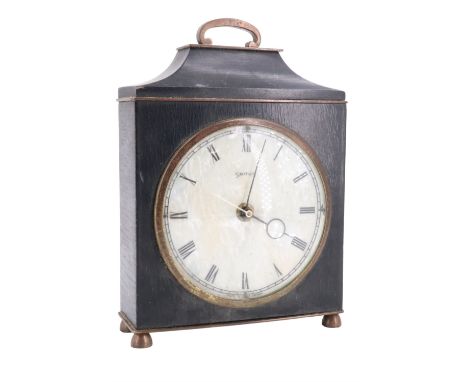 A 1950s Smiths bracket-style electric clock, having a brass mounted ebonised case and a faux-mother-of-pearl face, 20 x 13.5 