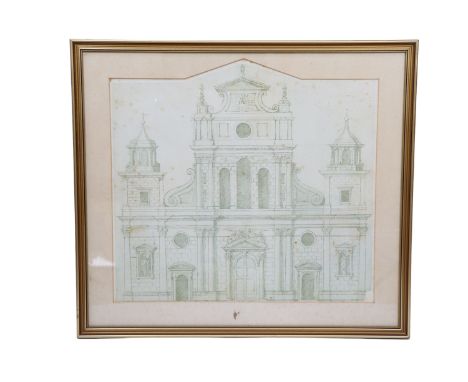 After Inigo Jones (1573 - 1652) An architectural plan for the west front of Old St Pauls Cathedral, lithograph, "Copy of an o