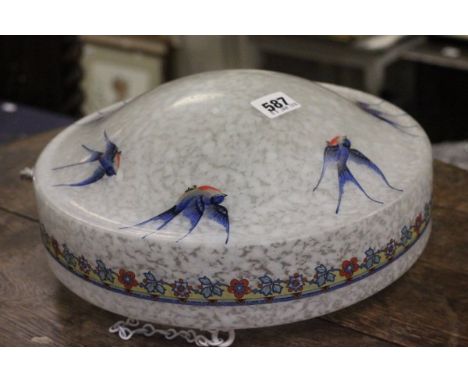 Art Deco Frosted Glass Lampshade with Hand Painted Swallow deocration