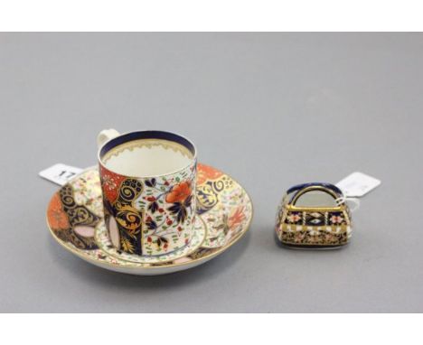 19th century Crown Derby Imari Patterned Coffee Can & Saucer plus a Small Royal Crown Derby Imari Patterned Basket