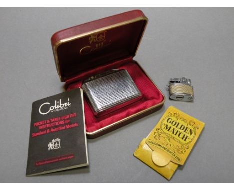 Cased Colibri Autoflint Lighter, Miniature Lighter and a Packet of Golden Matches 3 Miniature Darts
