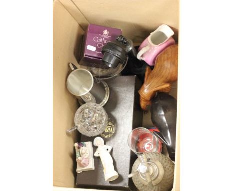 Group of Mixed Items including Soda Syphon and Sparklets, Boxed Caithness Vase, Boxed Webb Glass Decanter, Part of a Stick Te