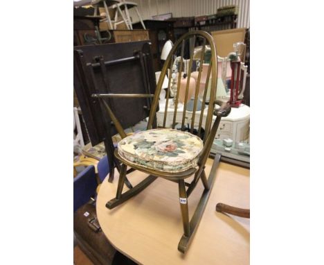 Ercol Pale Elm and Beech Rocking Chair with Hooped Back rail