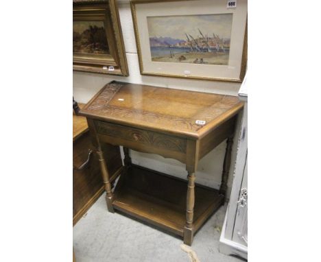 Oak Jacobean Style Hall Table with single drawer and shelf below