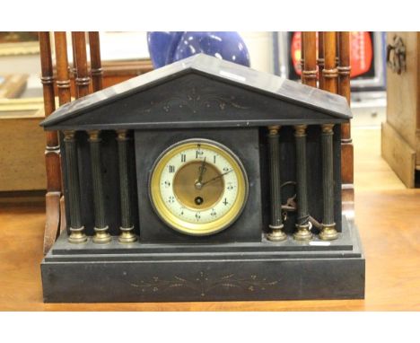 Victorian Slate Mantle Clock of Architectural Form with key