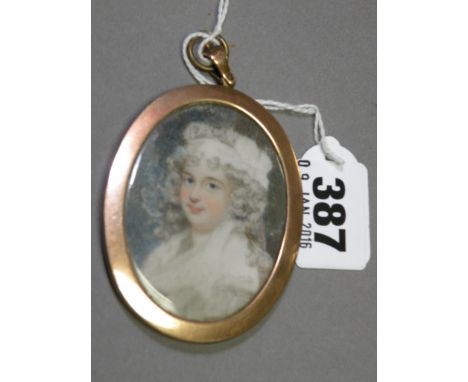 19th century Oval Miniature Portrait  of a Young Lady in Yellow Metal Mount