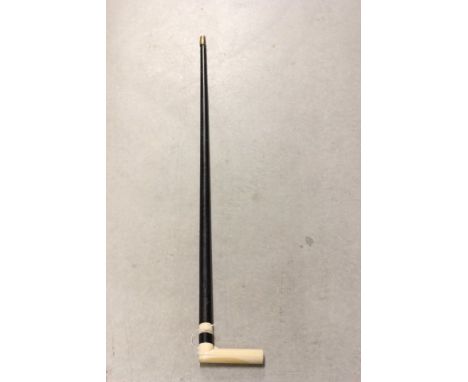 Walking Stick with Ebonised Shaft and Ivory Band and Handle