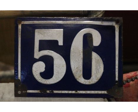 Vintage Traditional French ' 56 ' Enamel on Metal House Number Plaque