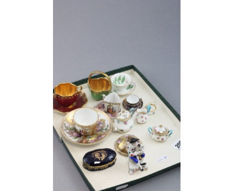 Group of Cabinet Cups & Saucers including Coalport, Dresden plus Limogue Trinket Box, Miniature Teapot, Milk, Sugar, Continen