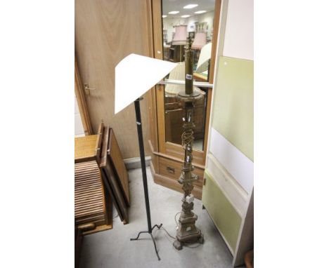 19th century Giltwood Ornate Standard Lamp and a Wrought Iron Standard Lamp