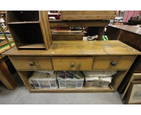 19th century Pine Dresser Base with Three Drawers over Pot Shelf