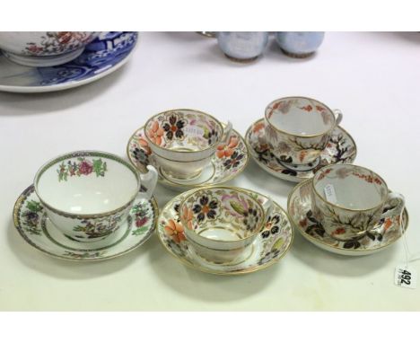 Four Early 19th century Cabinet Cups and Saucers plus a Copeland Spode 'Old Bow' Cup &amp; Saucer