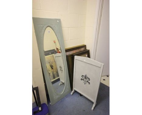 Large Painted Mirror and a Painted Firescreen