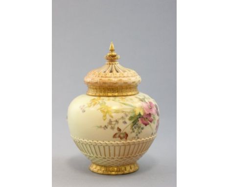 Royal Worcester Blush Ivory Pot Pourri Jar and Cover, hand painted with floral decoration, shape no. 1286 