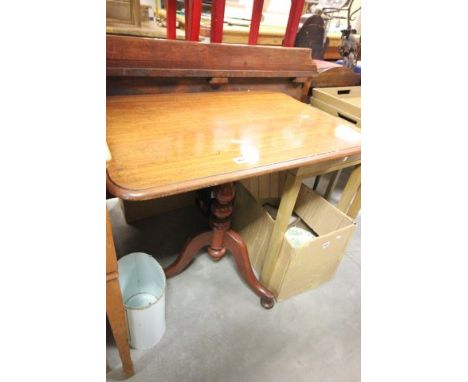 19th century Mahogany Rectangular Tilt Top Table on pedestal support and tripod legs