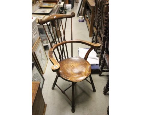 Early 20th century Elbow Chair with Stick Back and Oval Elm Seat 