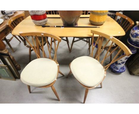 Set of Six Pale Ercol Dining Chairs with cross-over stick backs