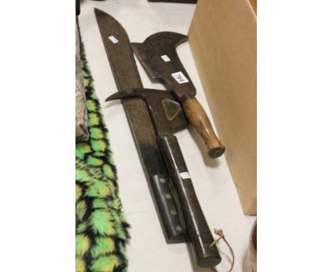 Unusual Vintage Fire Man's Axe, a Machette, etc