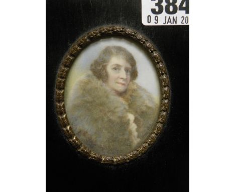 Early 20th century Miniature Portrait of a Elderley Lady in Ebonised Frame, signed Vino Hobson
