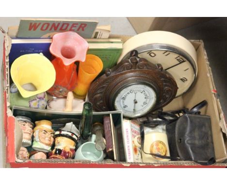 Box of Mixed Collectables including Barometer, Clock, Ceramics, Glass, etc