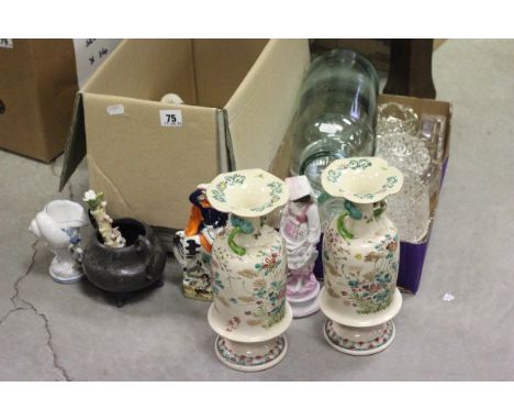 Mixed Lot comprising Seventeen Glass Salts plus Two Glass Jars, Cannington Shaw & Co Glass Sweet Jar, Pair of Japanese Vases,