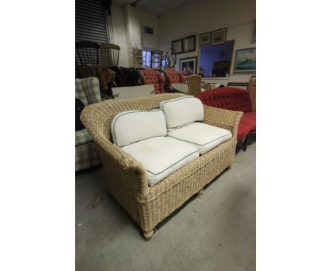 Wicker Conservatory Two Seater Sofa with cushions to back and seat