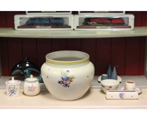 Poole Pottery - Large  Jardiniere, Two Preserve Pots, Condiment Set,  Dolphin and four Other Items