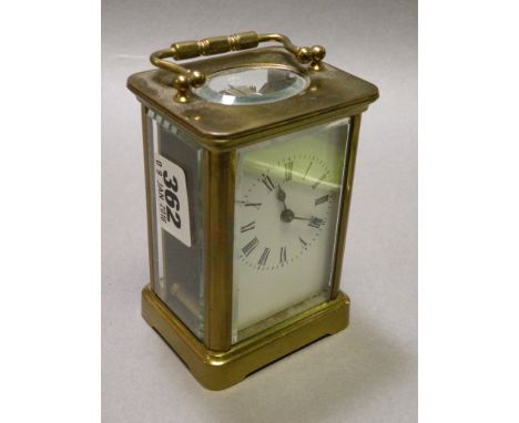 French Gilt Cased Carriage Clock with white enamel face (back glass missing) with keys