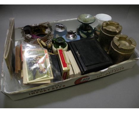 Two Mdina Glass Vases, Pair of Shell Brass Cigarette Holders / Ashtrays, Vintage ' The Cameo ' Camera, Two Wedgwood Jasperwar