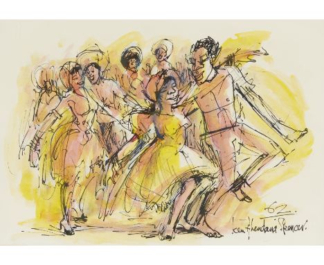 Kenneth Abedana Spencer,&nbsp;Jamaican 1929-2005 -Figures dancing, 1962;&nbsp;watercolour and ink on paper, signed and dated 