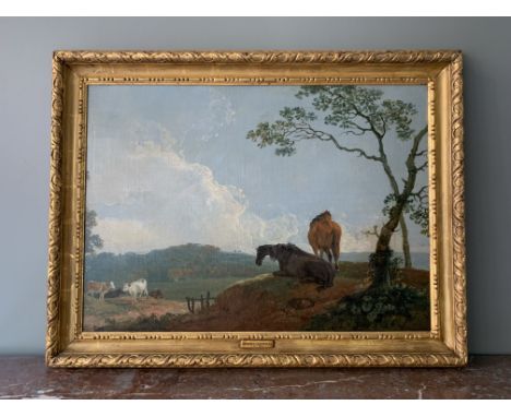 Property of a Gentleman.  Landscape with Horses and Cattle. Sawrey Gilpin (1733-1807). Oil on canvas. In gilded frame. Sawrey