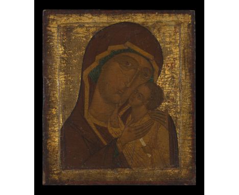 Antique Russian Icon of 'Virgin of Tenderness'. Russian, circa 1600. Tempera on wood panel. Acquired from The Temple Gallery.