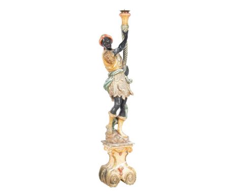 Standing wooden lamp base in the shape of a Moor, approx. 165 cm high